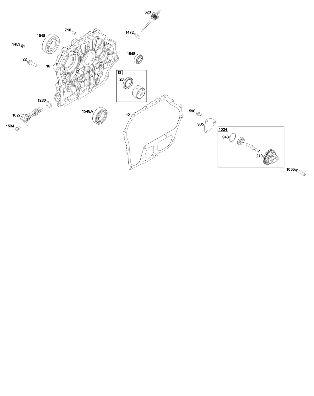 Crankcase Cover/Sump Group Diagram and Parts List for 261D05-0002-01 200000 - 399999 Briggs and Stratton Engine